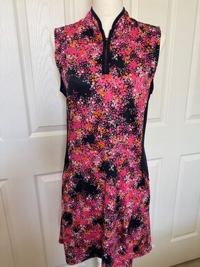 Gg Blue Golf Sleeveless Pink Floral Zip-Front Mini Dress with Contrast Sides✨